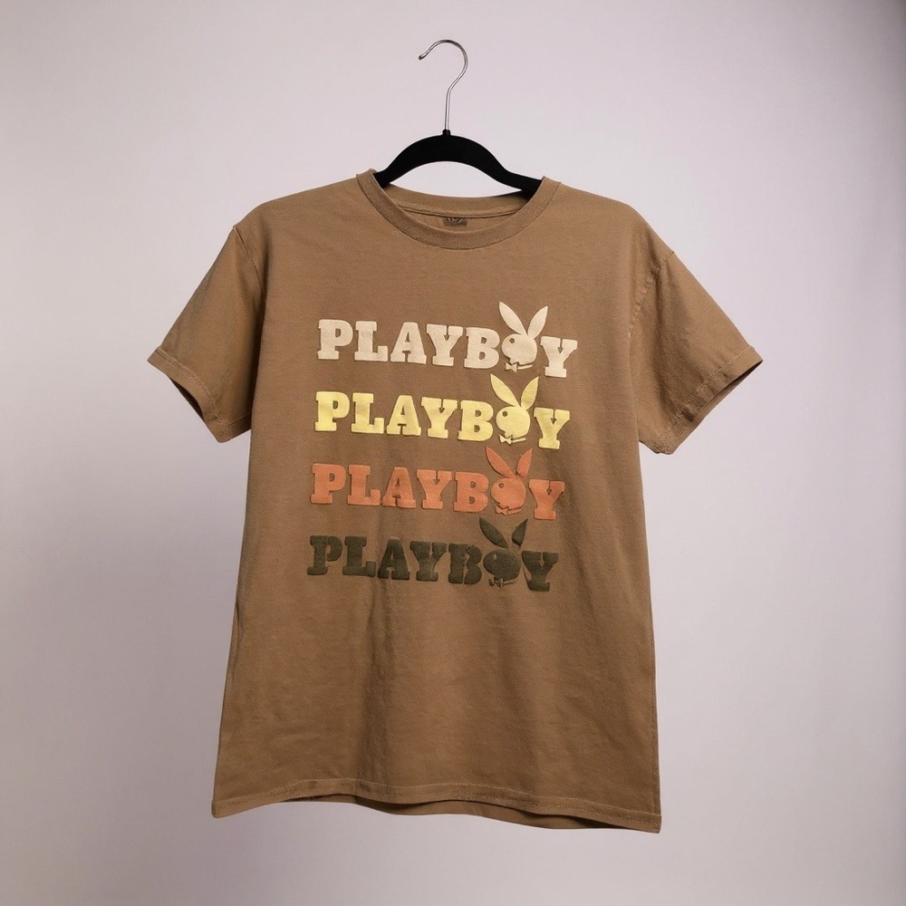 Playboy T Shirt‎ Brown Graphic Print Short Sleeve Crew Neck Womens M